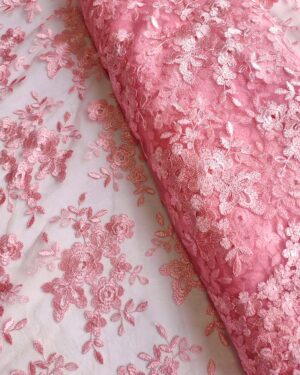 Pink floral embroidered lace fabric #20676