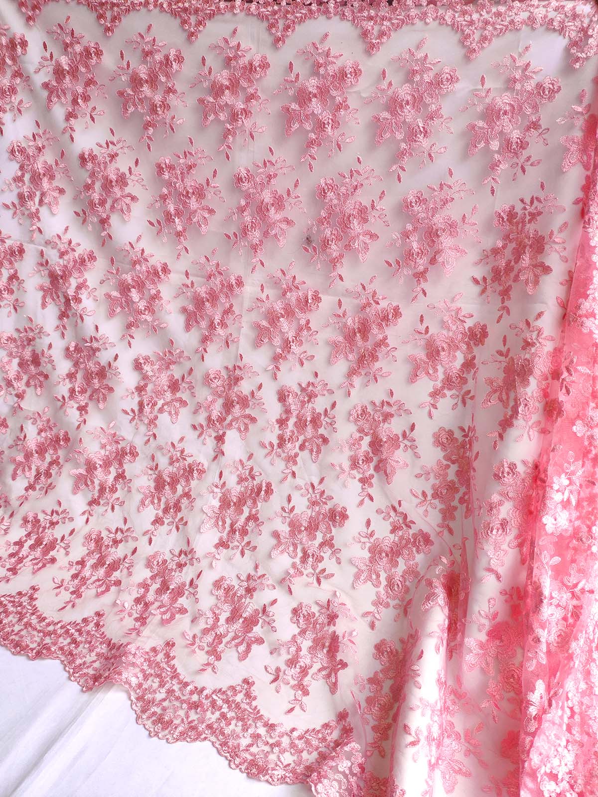 Pink Floral Stretch Lace Fabric by Casa Collection by Casa Collection
