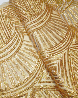 Gold sequined lace fabric #91511