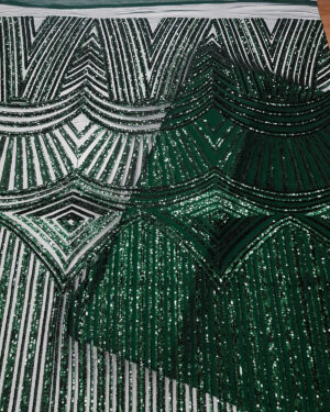 Green sequined lace fabric #91512