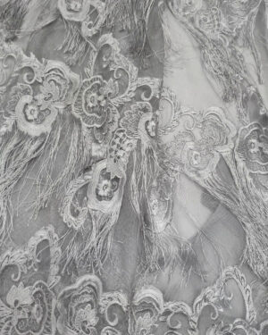 Grey lace fabric with fringe #80085