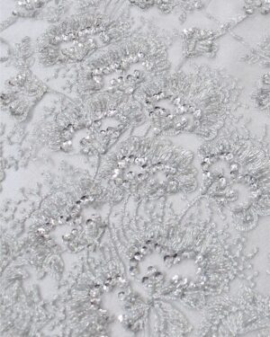 Grey beaded floral lace fabric #20463