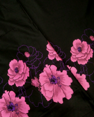 Black jacquard with pink flowers #80401