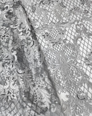Grey sequined lace fabric #90647