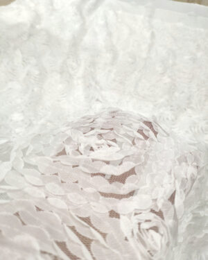 White bridal lace fabric with 3d flowers #80273
