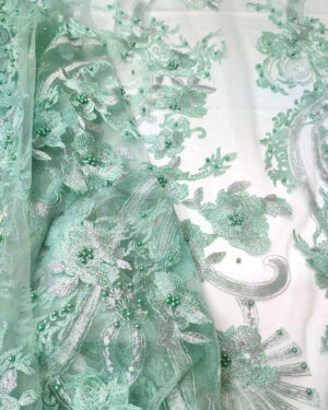 Mint floral beaded lace fabric #80099