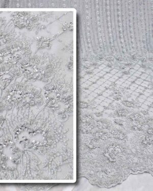 Grey beaded floral lace fabric #20463