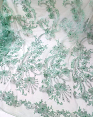Mint floral beaded lace fabric #80099