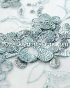 Baby blue 3D floral lace fabric #20433
