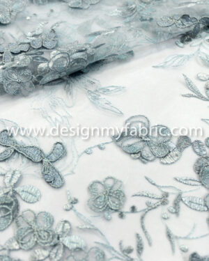 Baby blue 3D floral lace fabric #20433