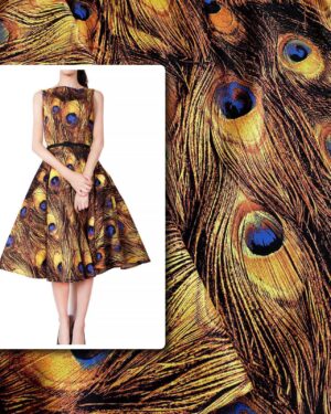 Yellow twill with feathers print #80905