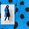Blue jacquard wool fabric with black dots #81047
