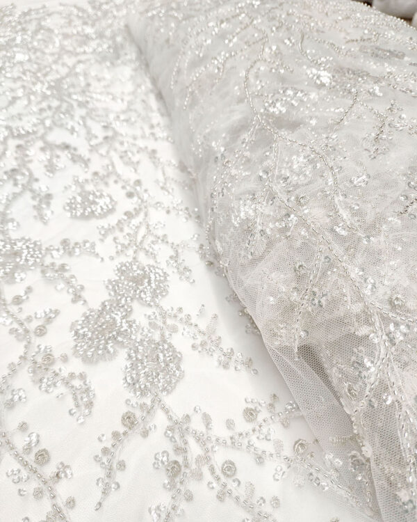 White bridal bead floral lace #50171 - Image 2