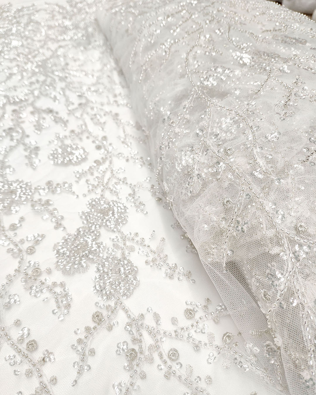 White bridal bead floral lace #50171 - Design My Fabric