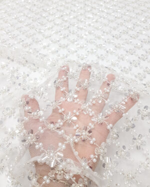 White bridal bead lace with pearls #50353
