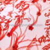 Red lace fabric with feathers and 3D flowers #20472 - Image 2