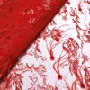 Red lace fabric with feathers and 3D flowers #20472