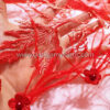 Red lace fabric with feathers and 3D flowers #20472 - Image 3