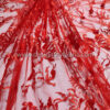 Red lace fabric with feathers and 3D flowers #20472 - Image 4