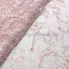 Light pink lace fabric with feathers and 3D flowers #20473