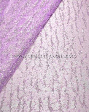 Purple sequined lace fabric with pearls and beads #50337