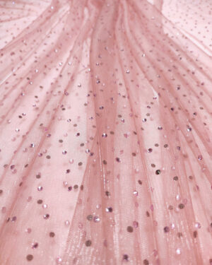 Dusty pink rhinestones lace fabric #91971