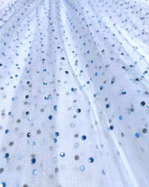 Baby blue rhinestones lace fabric #91467