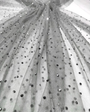 Grey rhinestones lace fabric #91968