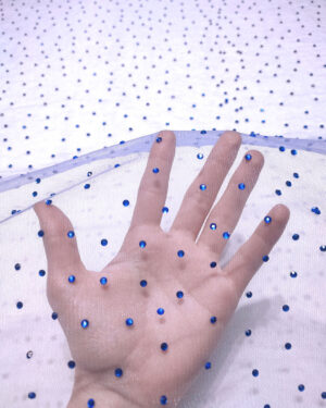 Blue purple rhinestones lace fabric #91966