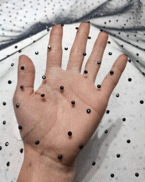Black rhinestones lace fabric #91973