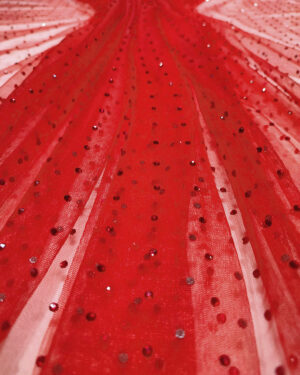 Red rhinestones lace fabric #99488