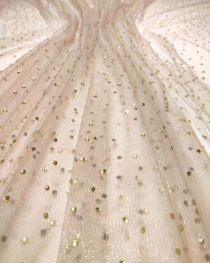 Gold rhinestones lace fabric #91972