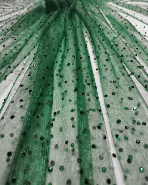 Green rhinestones lace fabric #91967