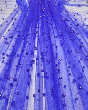 Blue pearls lace fabric #20603