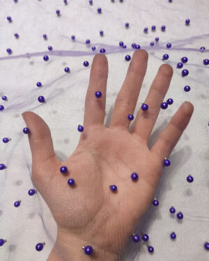 Blue purple pearls lace fabric #20703