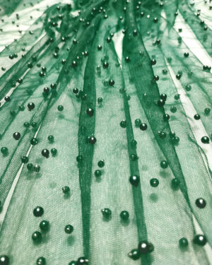 Green pearls lace fabric #20604