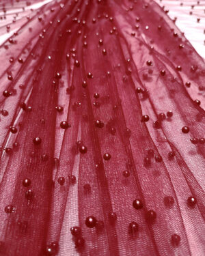 Burgundy pearls lace fabric #20601