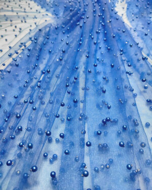 Blue pearls lace fabric #80553