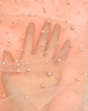 Vivid Peach pearls lace fabric #99503