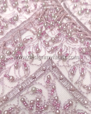 Dusty pink beaded and fringe lace fabric #99056