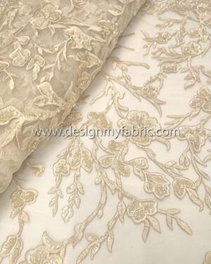 Beige pearls glass beaded lace fabric #99113