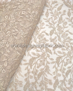 Beige pearls glass beaded lace fabric #99050