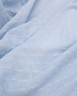 Light Blue checkered embroidered eyelet fabric #50304