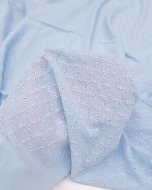 Light Blue checkered embroidered eyelet fabric #50304