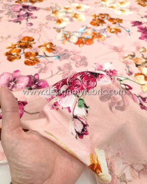 Pink and Orange floral poplin fabric #90886