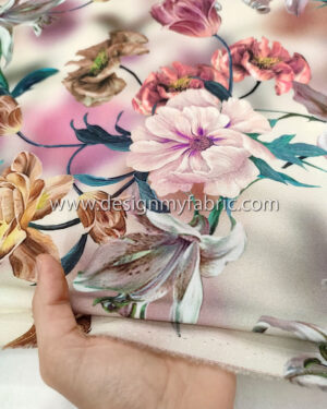 Beige and apricot floral poplin fabric #81969