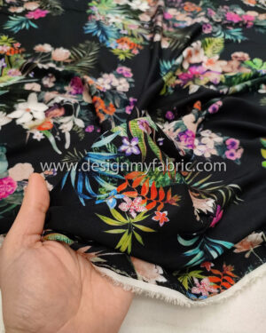 Dark blue floral poplin fabric #82068