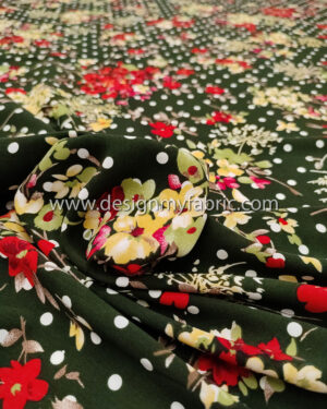 Green floral crepe fabric #81991