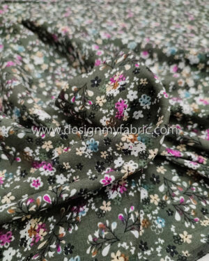Dark green floral poplin fabric #50432