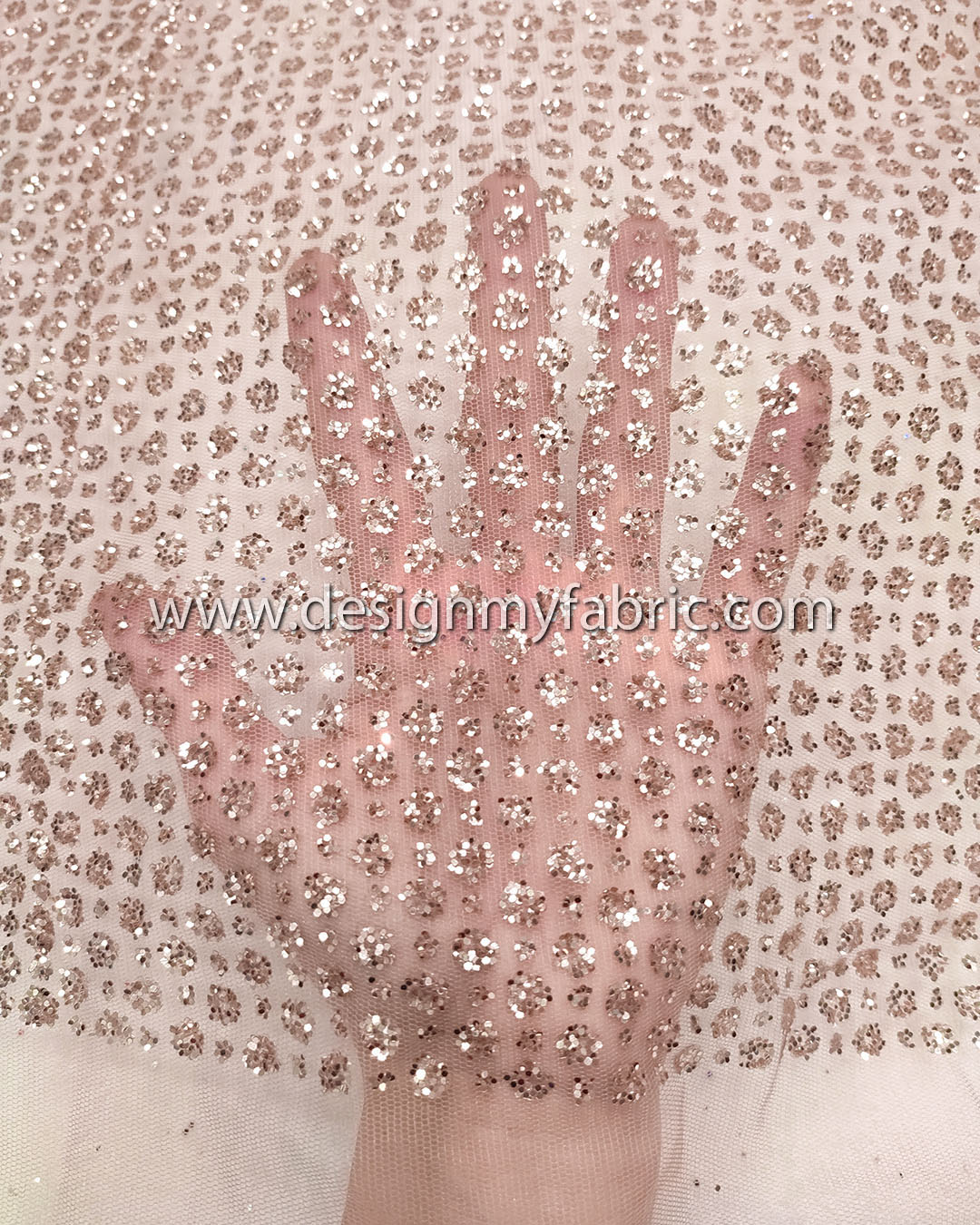 Light pink with light gold glitter lace fabric #99152 - Design My Fabric